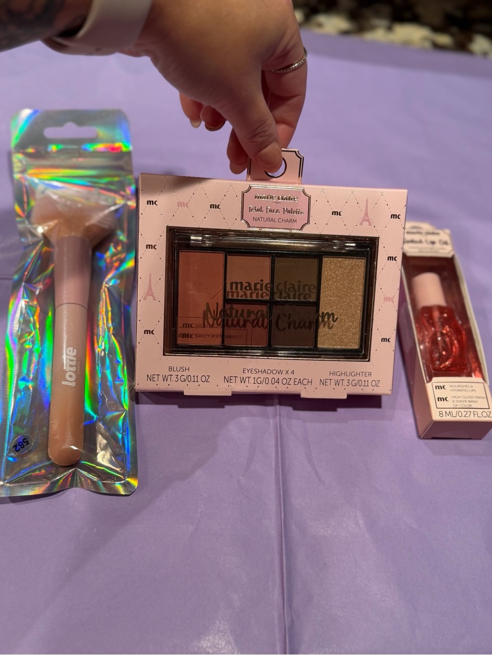 Marie Claire NWT Natural Charm Eyeshadow Palette - Lip Stain Brush Bundle